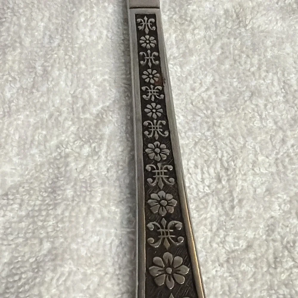 iStainless Steel Dinner Knife Floral Handle Glossy Silver/Black 8.50 in